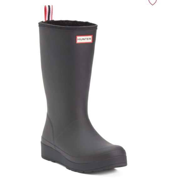 NEW HUNTER Play Insulated Faux Shearling Tall Rain boots black for women 825 7m4 - Picture 1 of 6